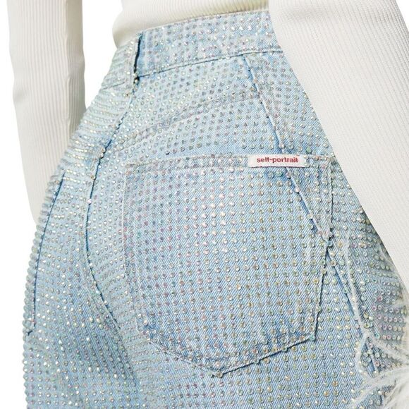 NWT Self-Portrait Blue Rhinestone Embellished High-Waisted Denim Jeans W27 L32 - Picture 4 of 16